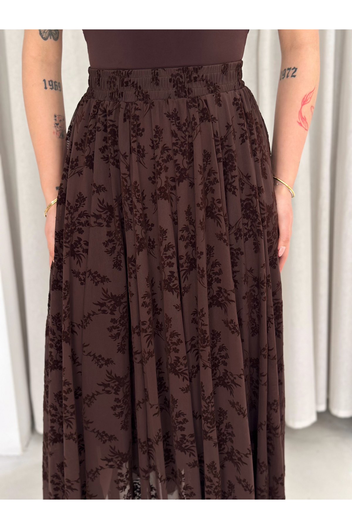 Zula Moda Tesettür Asimetrik Flok Baskılı Tül Etek | Modest Asymmetric Flocked Tulle Skirt görsel 2