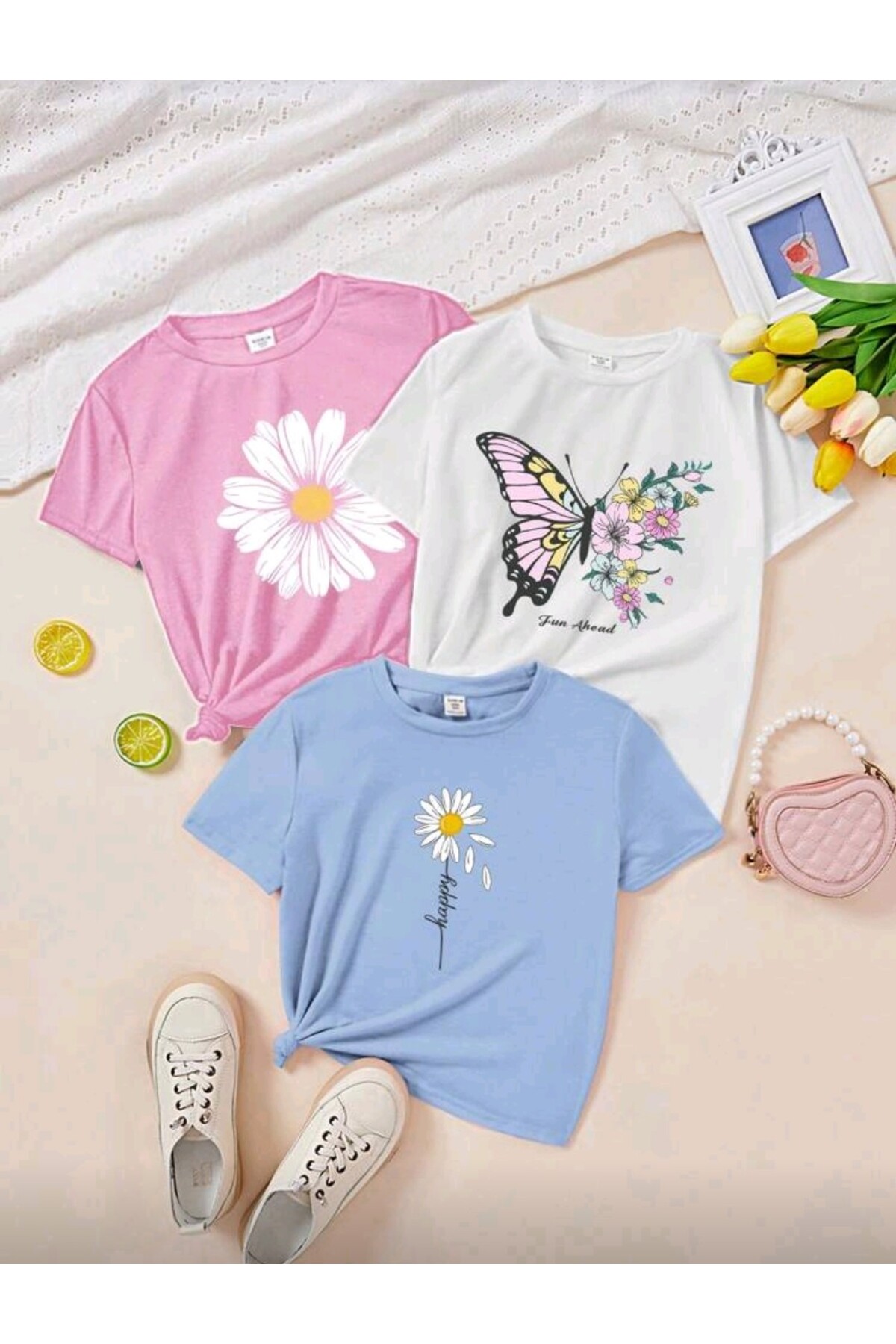 YENİZ SEASON 3 SET GIRLS T-SHIRT, MULTICOLOR, 100% COTTON