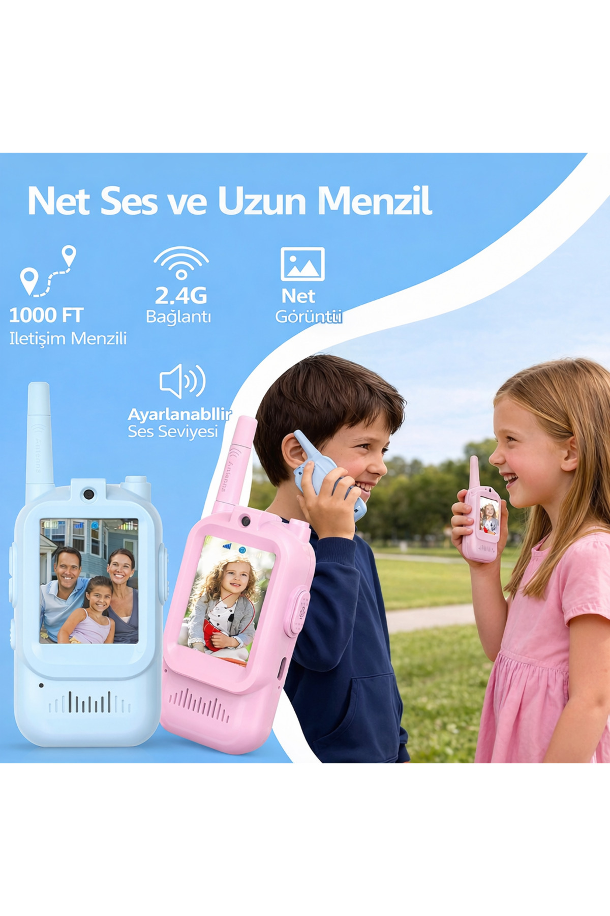 qasul Çocuklar İçin Görüntülü Telsiz 300 m Menzil Çocuklar İçin Eğlenceli ve Güvenli İletişim fotoğrafı 6 (önizleme)