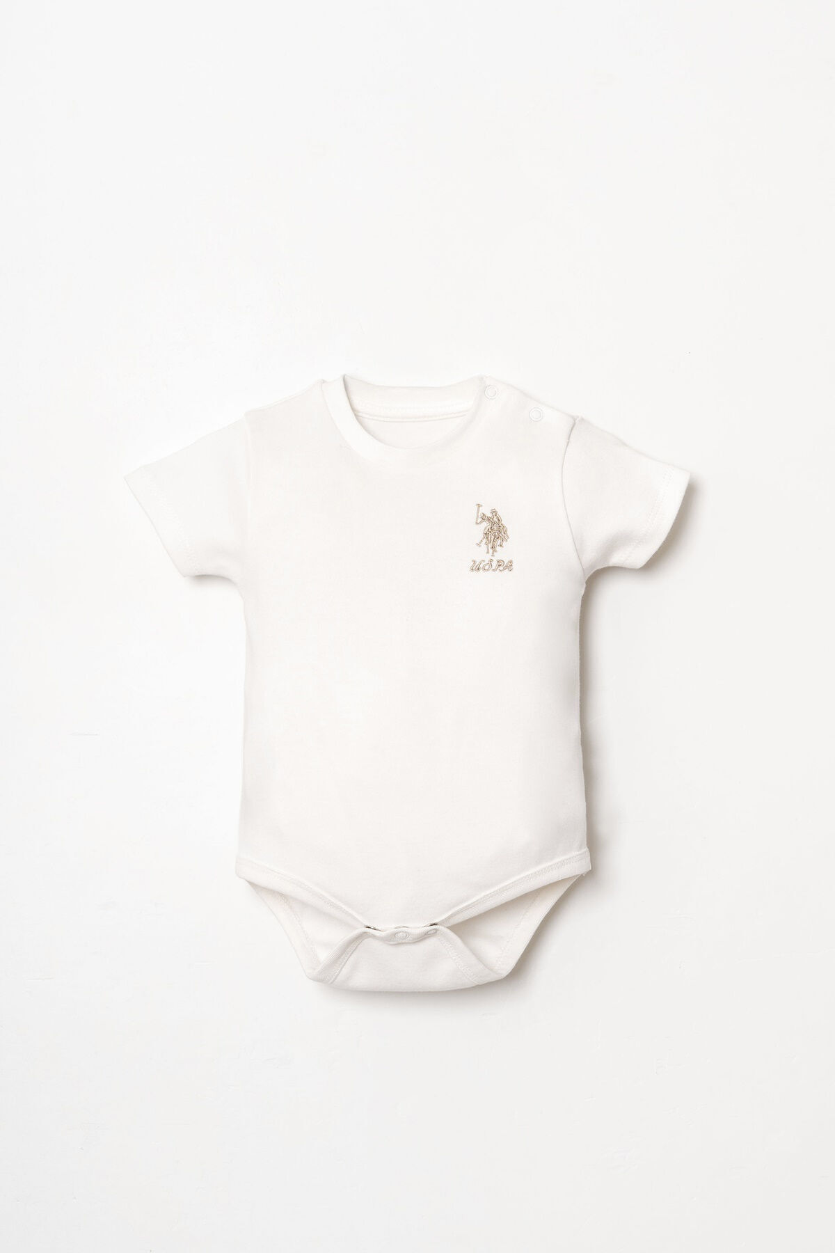 ست ۳ تکه نوزاد دختر یقه گرد گلدوزی‌دار تابستانی سفید U.S. Polo Assn. — 4