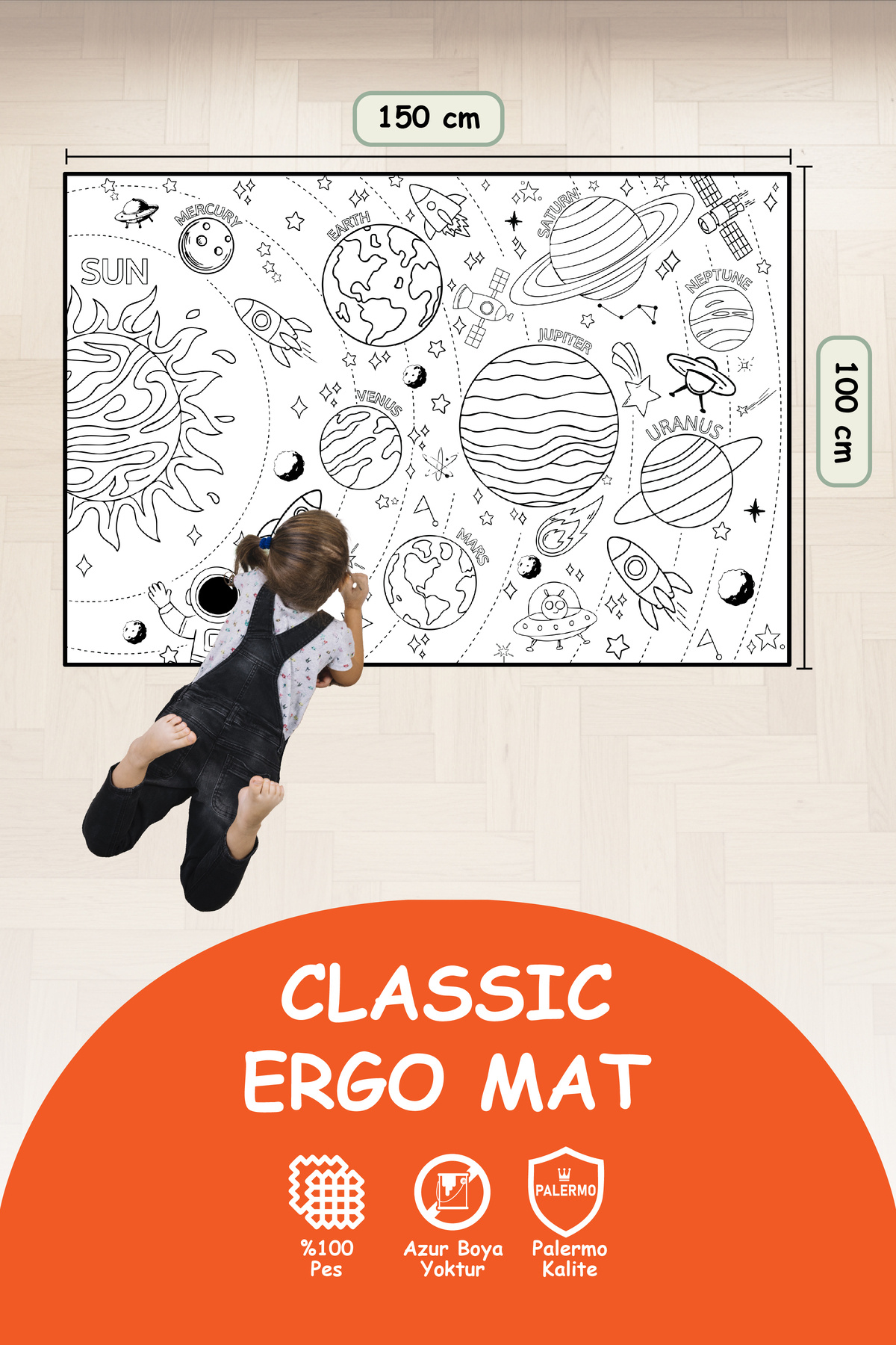 Viscofoam Uzay Temalı Boyama Oyun Matı 150x100 cm – Su İtici, Makinede Yıkanabilir, Tekrar Boyanabilir Halı fotoğrafı 2 (önizleme)