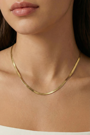 SAVAYA Yassı Ezme Altın Renk İtalyan Zincir Kolye Kararmaz Çelik 45 Cm