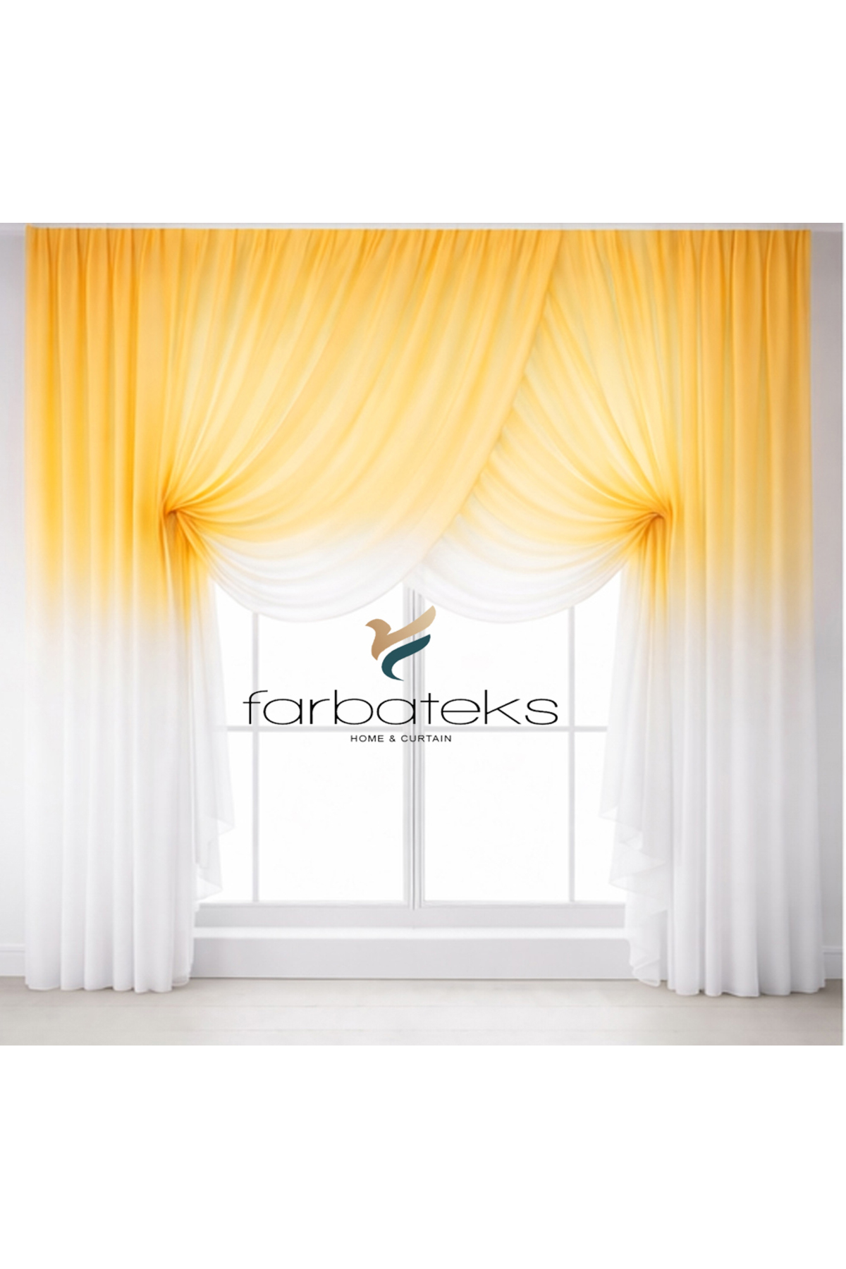 Orange Melon Top Color Transition Wraparound Model 3 Layers Pleated Tulle Curtain