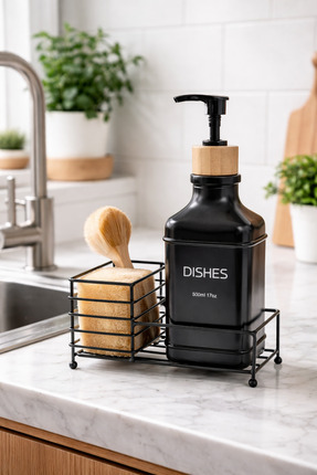 MAKRİ HOME Metal Stantlı Bambu Kapaklı Cam Sıvı Sabunluk/Deterjanlık, 500 ml,...