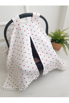 artıbebe Kalpli %100 Pamuk Desenli Fermuarlı Müslin Puset Örtüsü