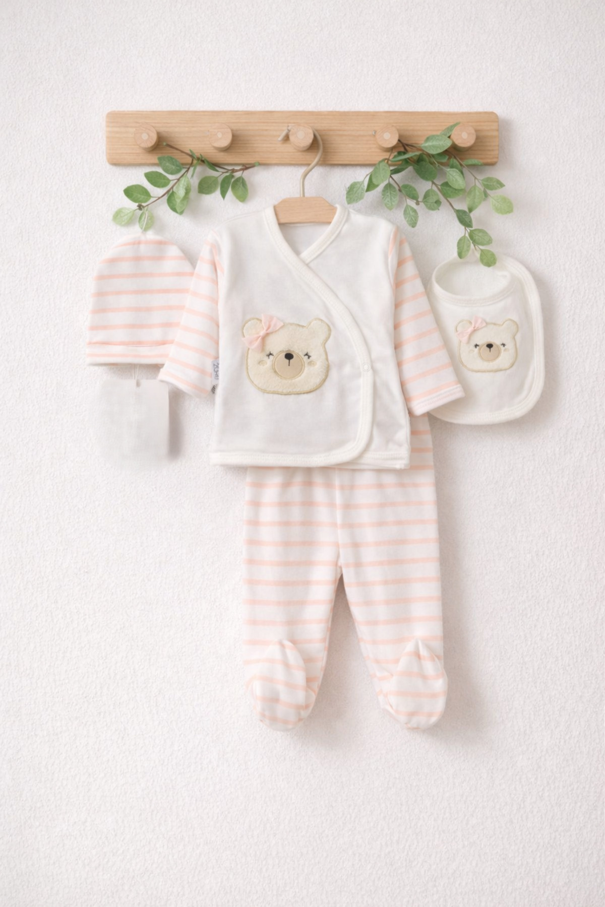 Arin Baby 5 'Lİ FİYONKLU AYICIK DESENLİ %100 PAMUK YENİ DOĞAN KIZ BEBEK HASTANE ÇIKIŞ SETİ/KIZ BEBEK ZIBIN SET fotoğrafı 5 (önizleme)