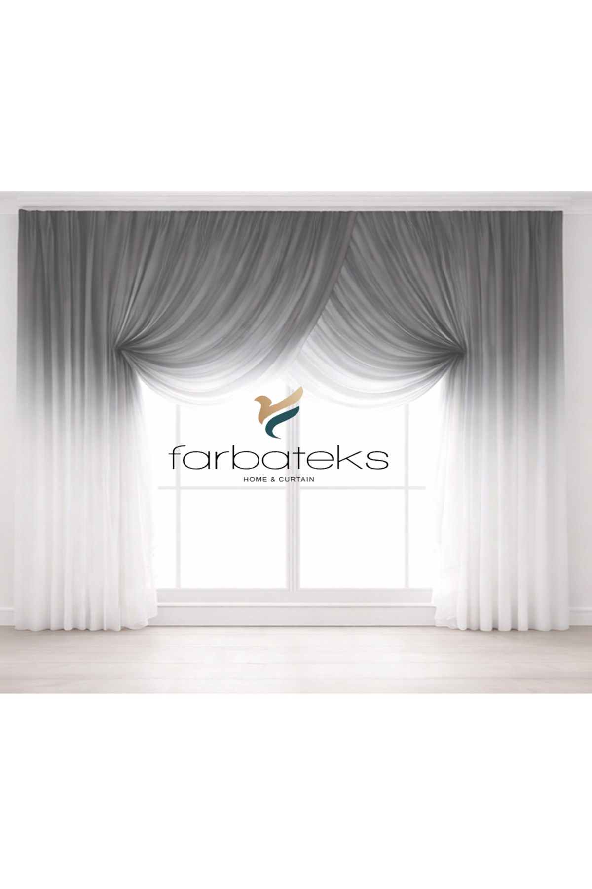 Grey Anthracite Smoked Tulle Top Color Transition Wrap Model 3 Layers Pleated Tulle Curtain
