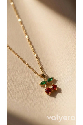valyera Gold Renk Çelik Kiraz Figürlü Minimal Kadın Kolye