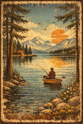 BiveSa Sessiz Balıkçı Retro Ahşap Poster