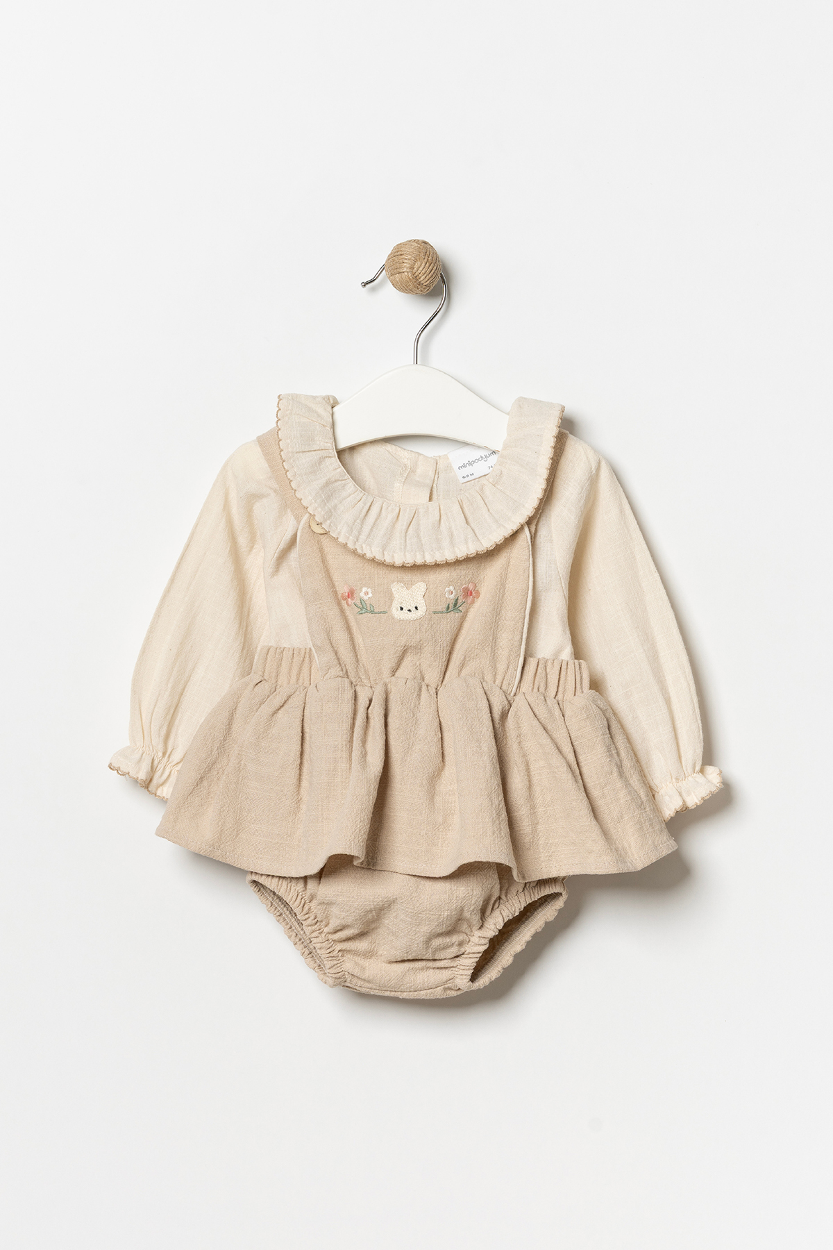 Minipodyum Gömlekli Nakış Detaylı Bayramlık Kız Bebek Salopet Elbise fotoğrafı 3 (önizleme)