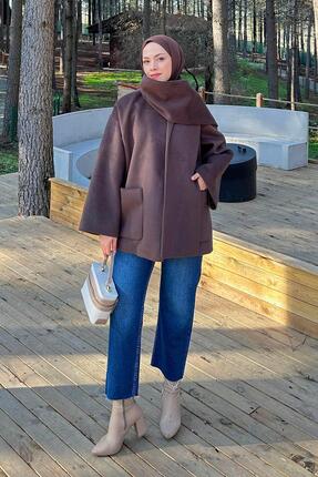 Lamelif Cepli Kaşe Kaban Acı Kahverengi