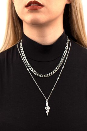 NKIE JEWELS Yılan Figürlü Kombin Kolye Gümüş Rengi