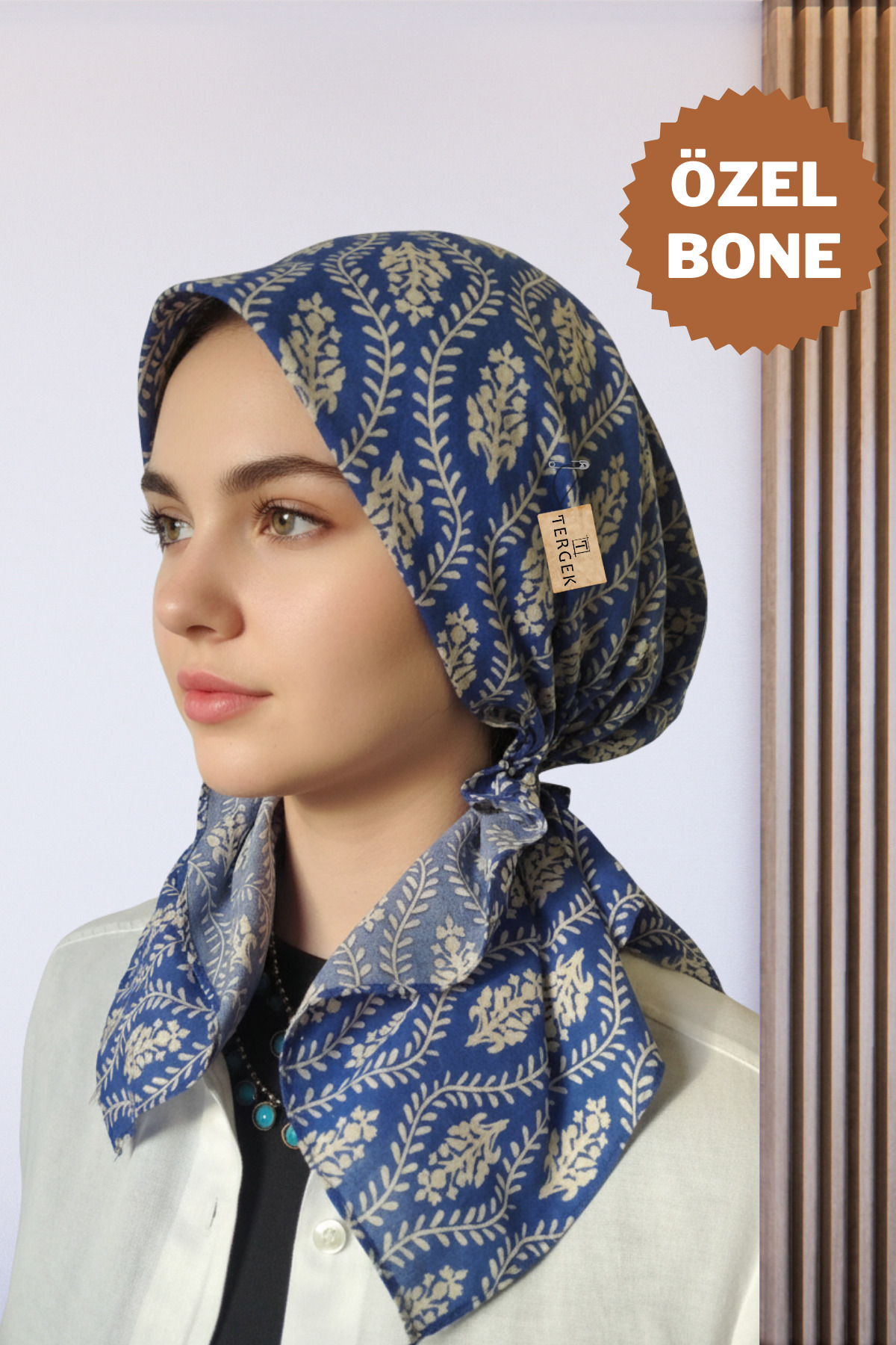 Elastic Bandana Blue Ecru Patterned Women Practical Daily Sports Doctor Nurse Hospital Chemotherapy Bonnet