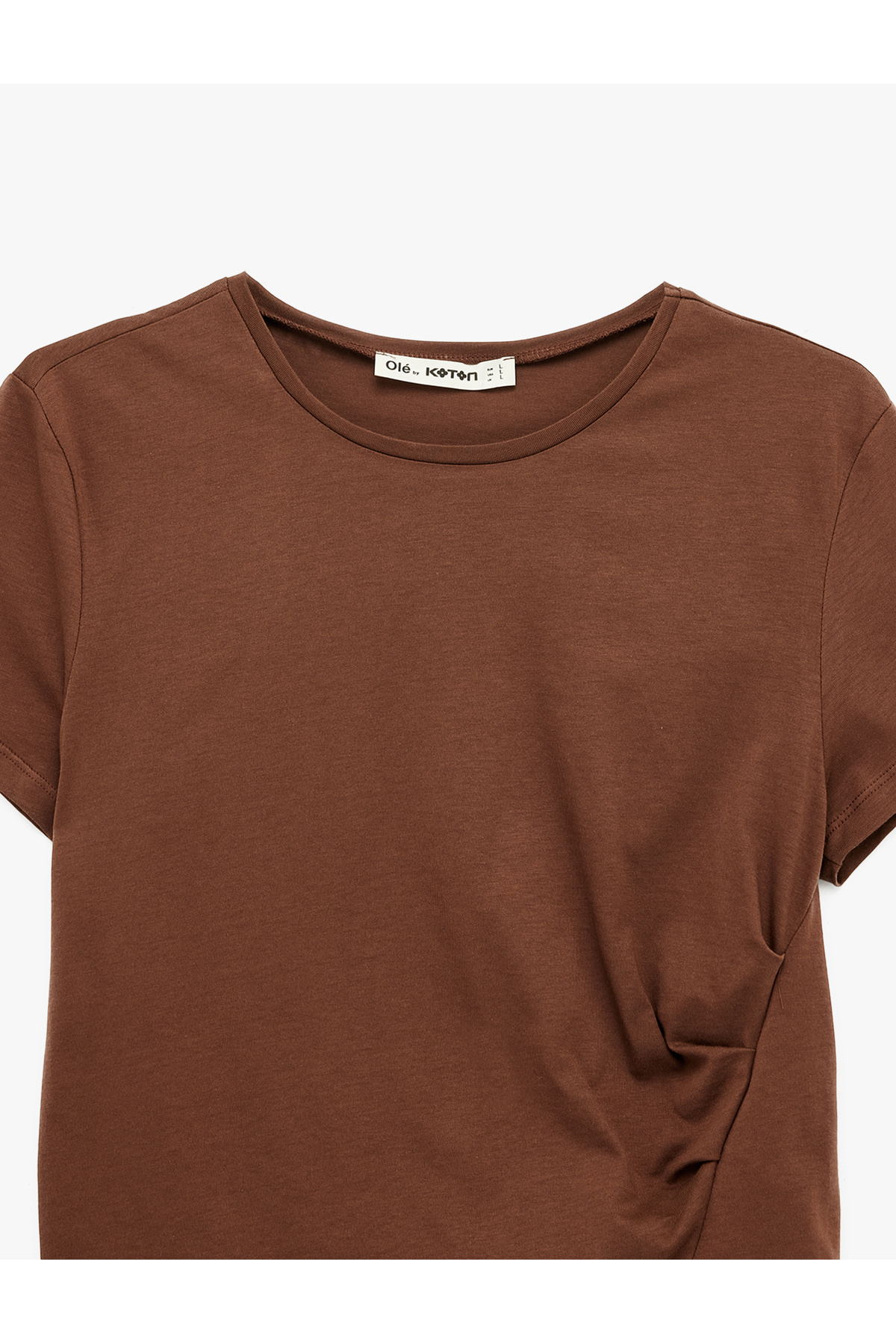 Koton Ön Yırtmaç Detaylı Kahverengi Kadın T-Shirt 6SAL10129IK görsel 5