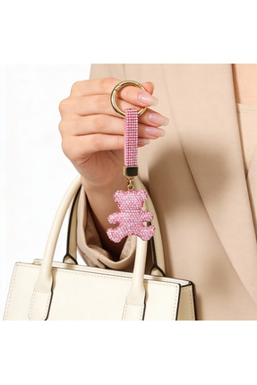 PinaCity Taşlı Ayıcıklı Anahtarlık,Pembe