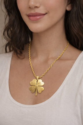 EG JEWELRY Dört Yaprak Yonca Figürlü Altın Renk Çelik Kolye