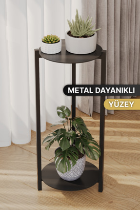 Bino Saksılık Çiçeklik 2 Katlı Metal Çiçeklik Dekoratif Paslanmaz Sac Tepsili...
