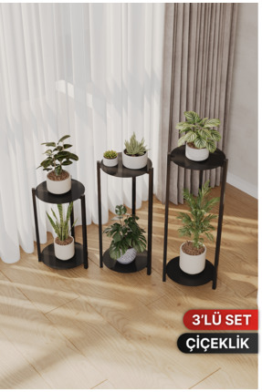 Bino Paslanmaz Metal Saksılık Çiçeklik Modern Dekoratif 3’lü Set
