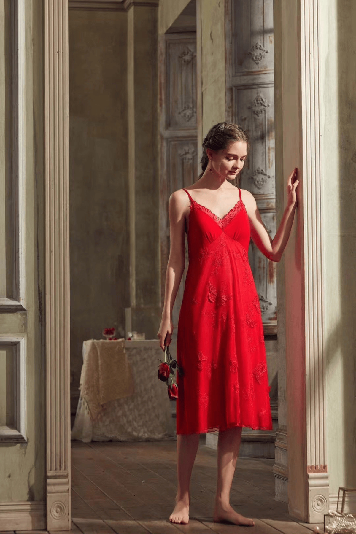 Elaram Kadın Dantelli Tül Tüy Detaylı Gecelik Sabahlık 2'li Takım