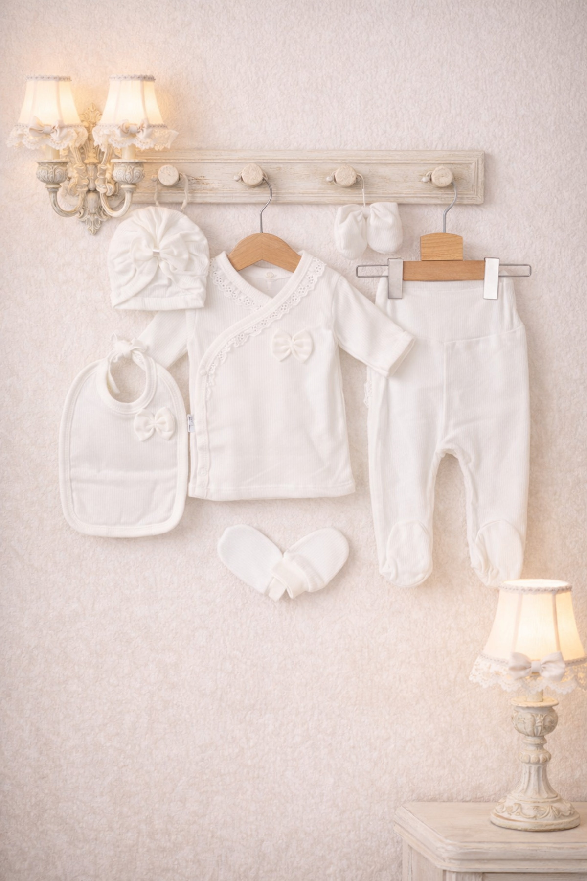 Arin Baby 5 'Lİ FİYONKLU FİSTOLU %100 PAMUK YENİ DOĞAN KIZ BEBEK HASTANE ÇIKIŞ SETİ/KIZ BEBEK ZIBIN SET fotoğrafı 2 (önizleme)