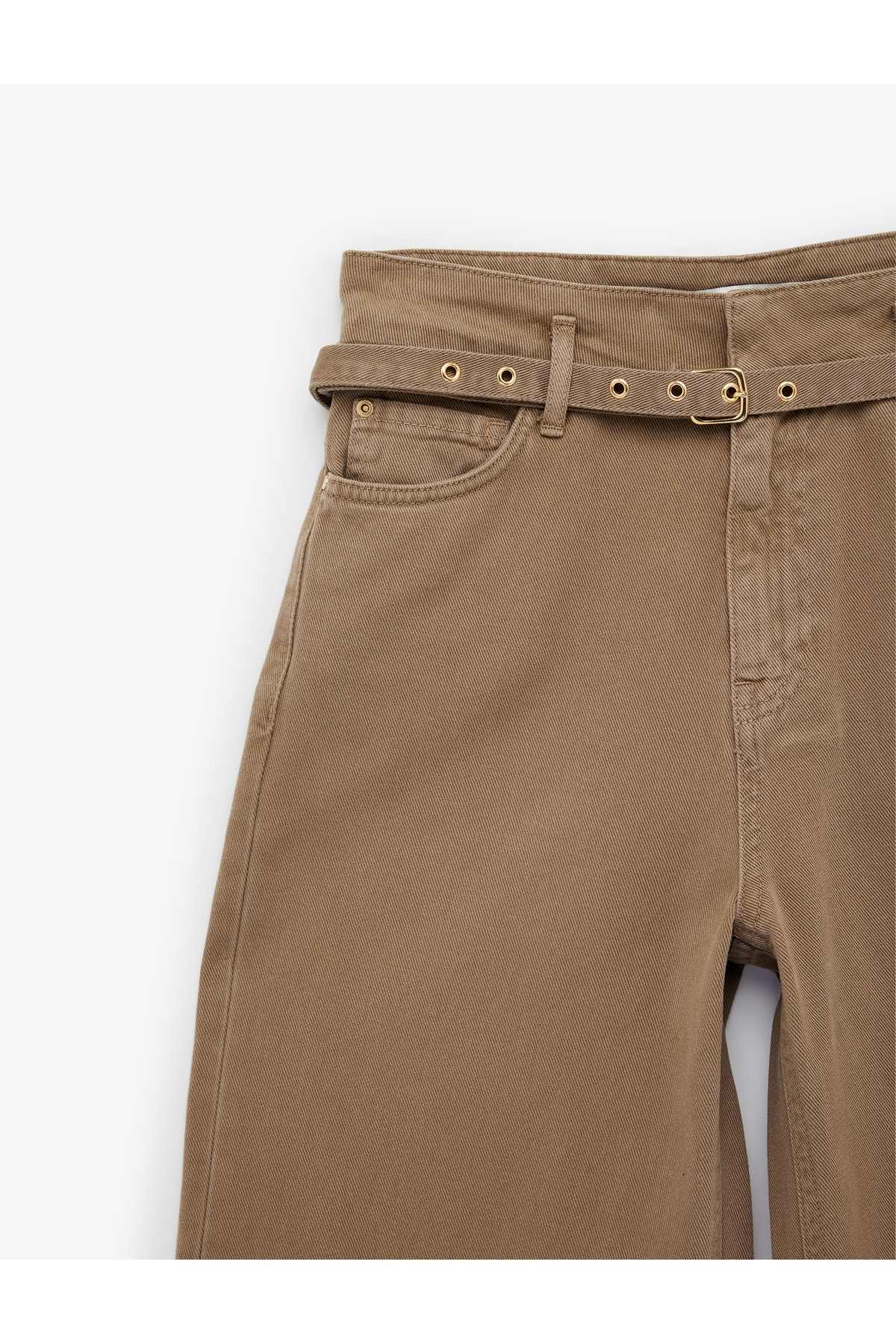 Koton Pamuklu Yüksek Bel Kemerli Geniş Paça Pantolon - Wide Leg Jeans görsel 5