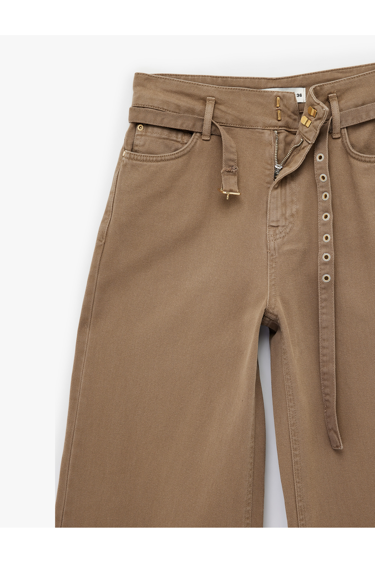 Koton Pamuklu Yüksek Bel Kemerli Geniş Paça Pantolon - Wide Leg Jeans görsel 4