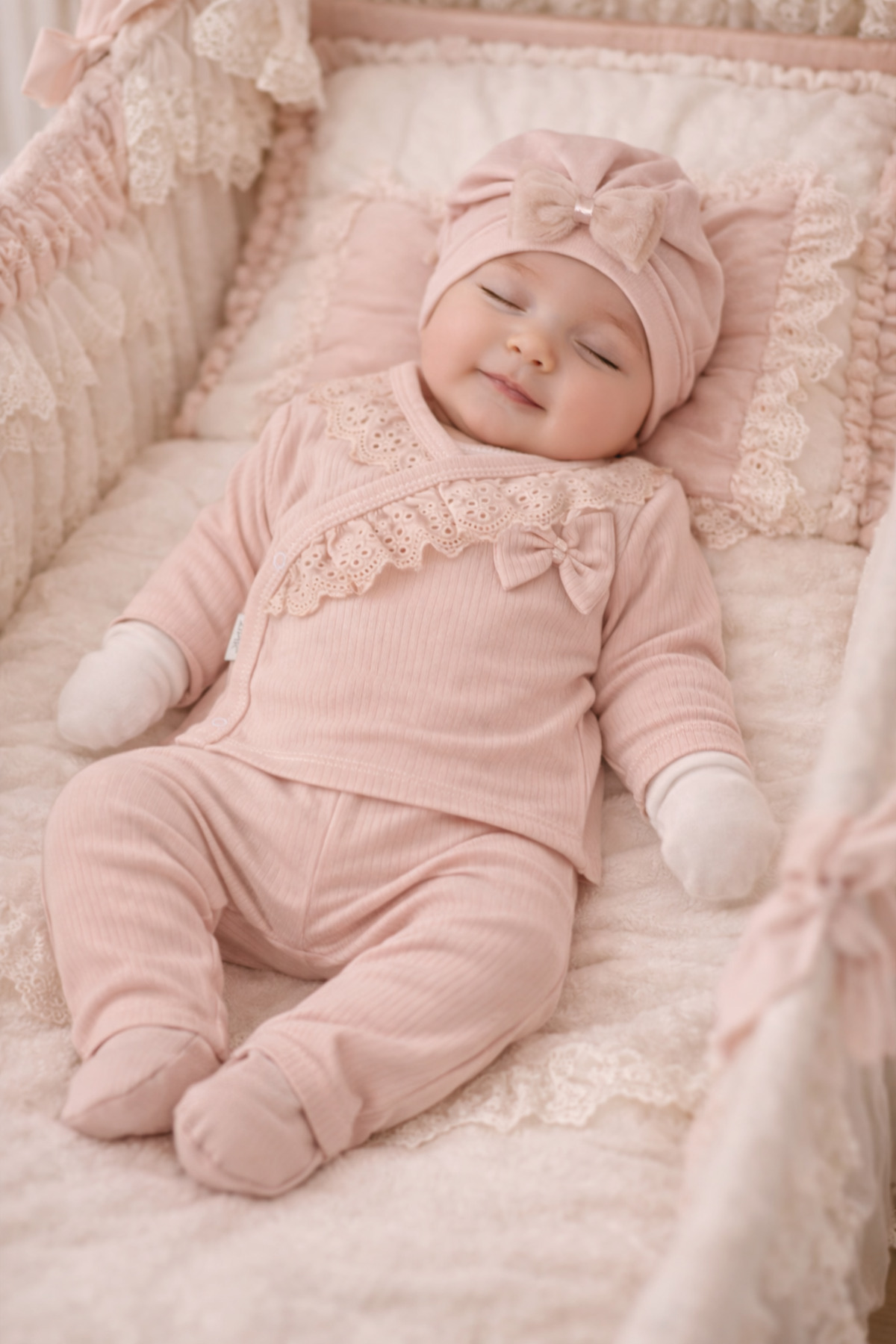 Arin Baby 5 'Lİ FİYONKLU FİSTOLU %100 PAMUK YENİ DOĞAN KIZ BEBEK HASTANE ÇIKIŞ SETİ/KIZ BEBEK ZIBIN SET fotoğrafı 4 (önizleme)