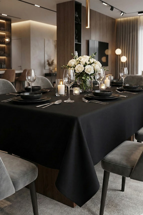 OTEXSA Pamuklu Siyah Masa Örtüsü Su İtici Leke Tutmayan Dayanıklı Sade Şık So...