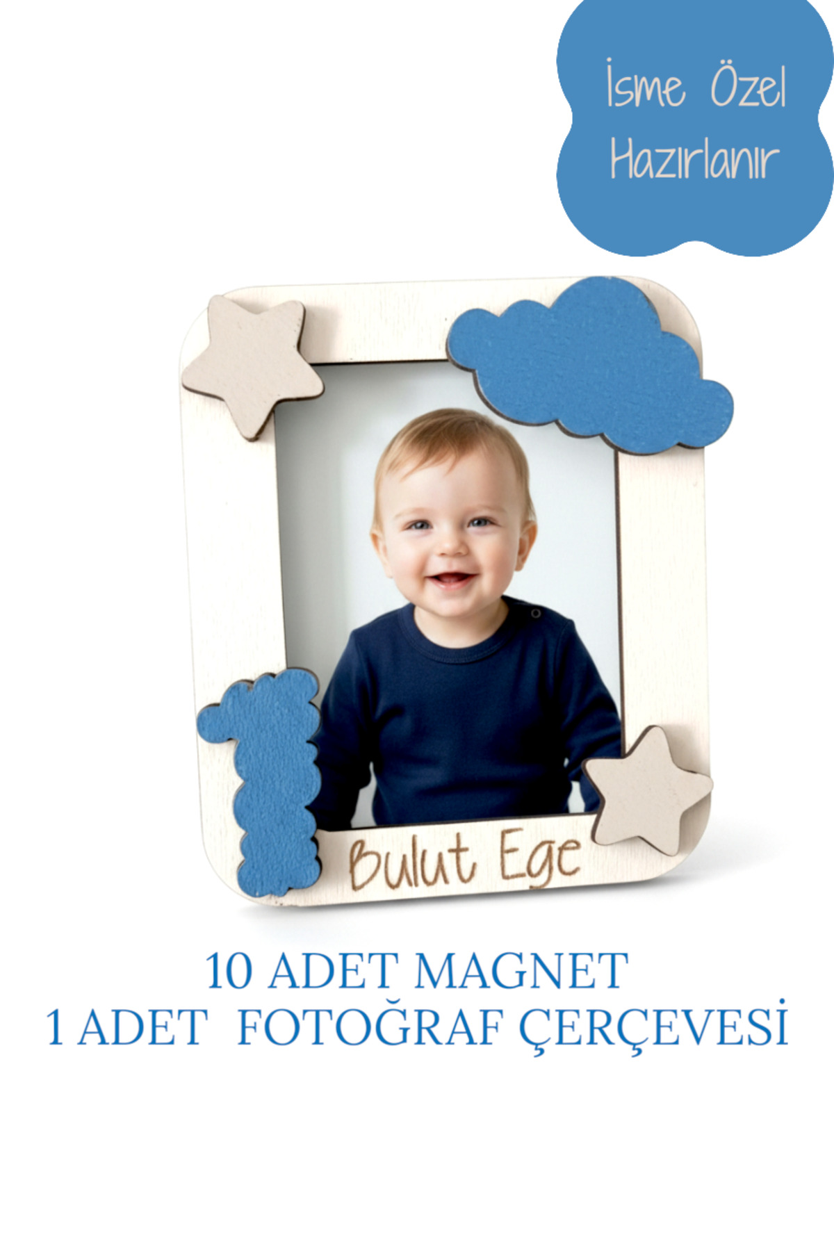 aze kids 1 Yaş Kişiye Özel Bulut Yıldız Temalı Magnet İsimli Bebek Doğum Günü Magneti 7x8 cm fotoğrafı 2 (önizleme)