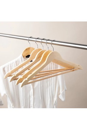 808 Studio 5 Adet Ahşap Naturel Askı Kıyafet Askısı Elbise Askısı 1. Kalite