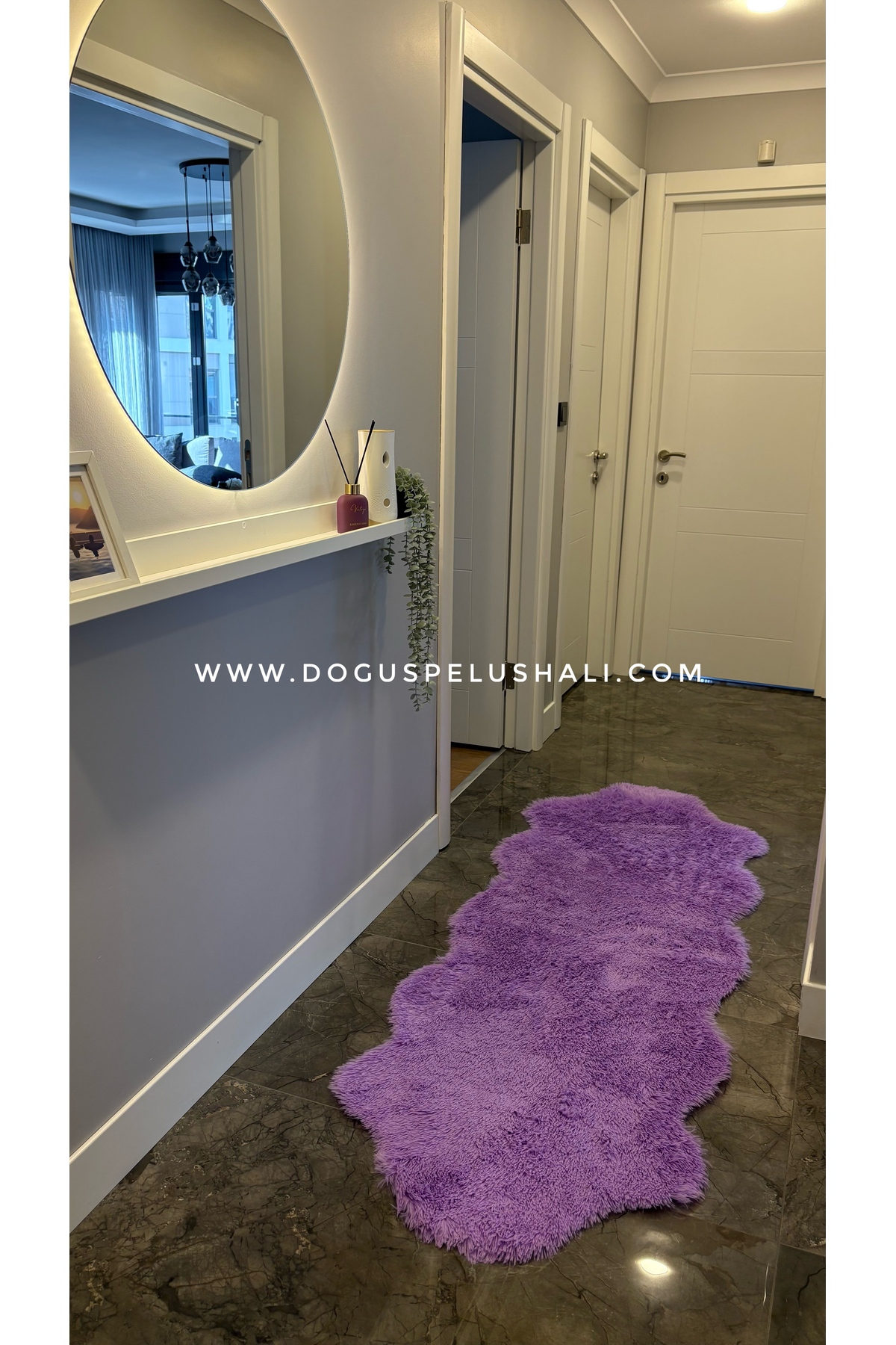 Rabbit Lilac Soft Textured Plush Rug Double Head Skin