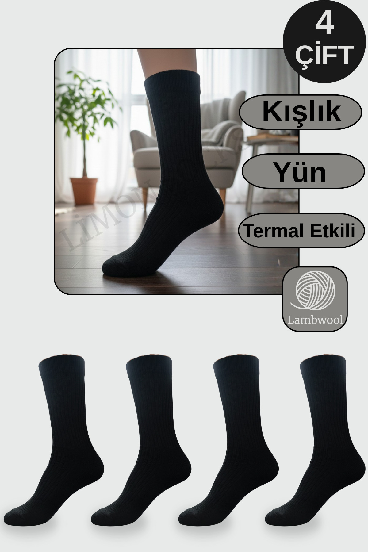 Kadın Çorap (4 Çift) Yün Kadın Çorap Kadın Kışlık Çorap Termal Etkili — görsel 1