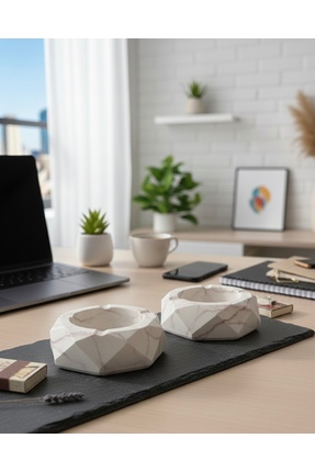 Silver 2'li Mermer Desenli Geometrik Taş Tozu Küllük Seti - Modern Ev & Ofis ...