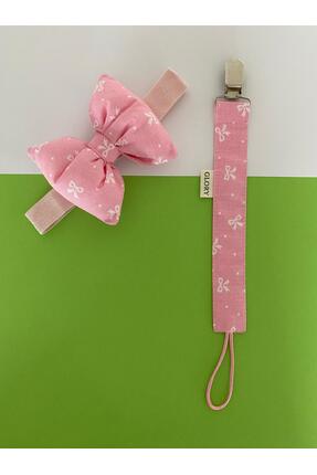 GLORY BABY Fiyonklu Bebek Bandanası ve Emzik Askısı Takımı