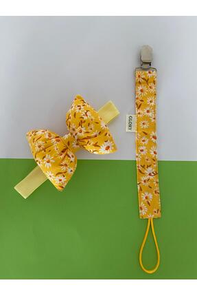 GLORY BABY Fiyonklu Bebek Bandanası ve Emzik Askısı Takımı