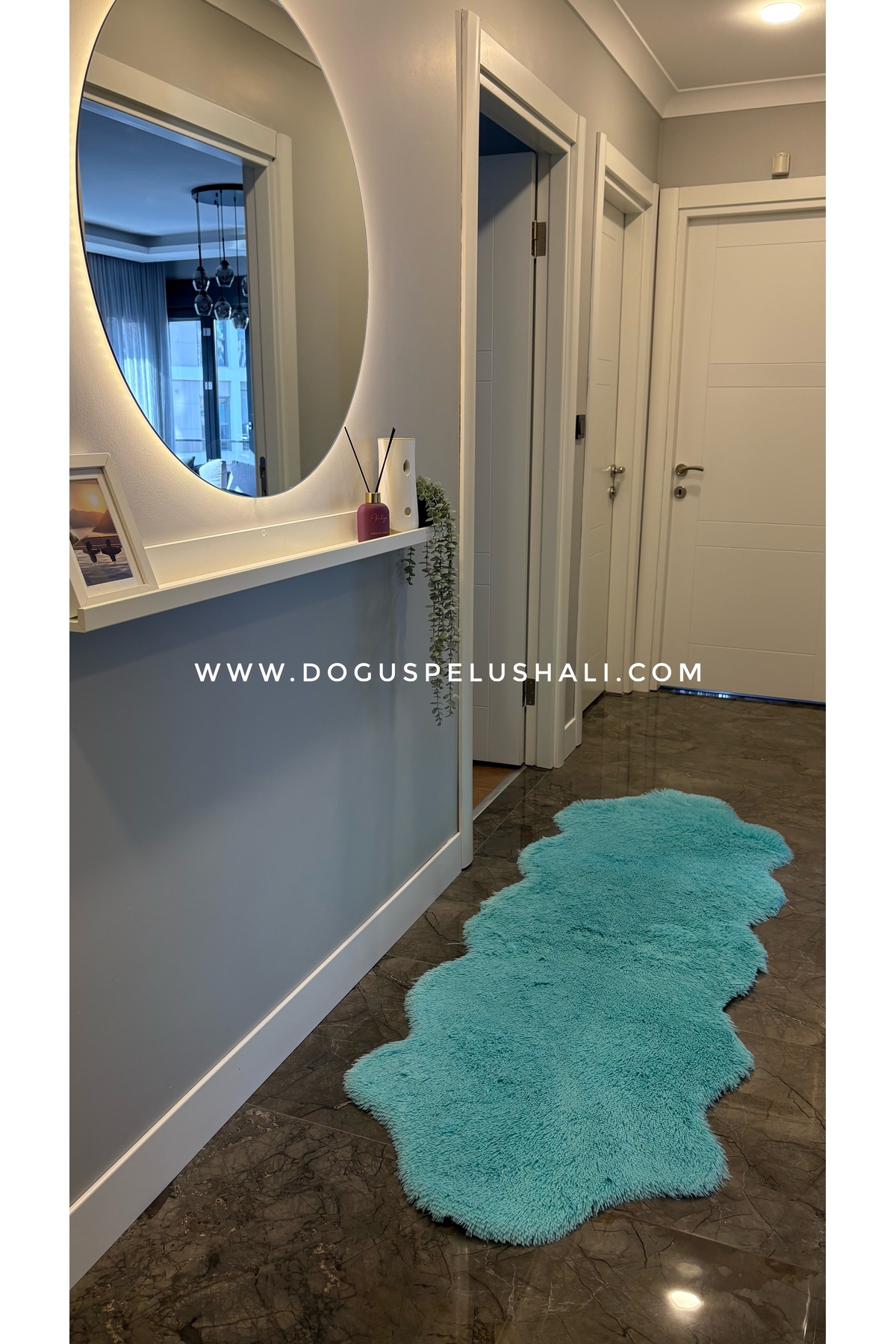 Rabbit Turquoise Soft Textured Plush Rug Double Head Skin