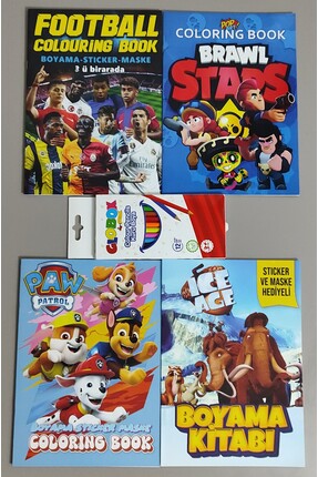 ada çanta kırtasiye 4 adet stickerli boyama kitabı ve 12'li kuru boya kalemi ...