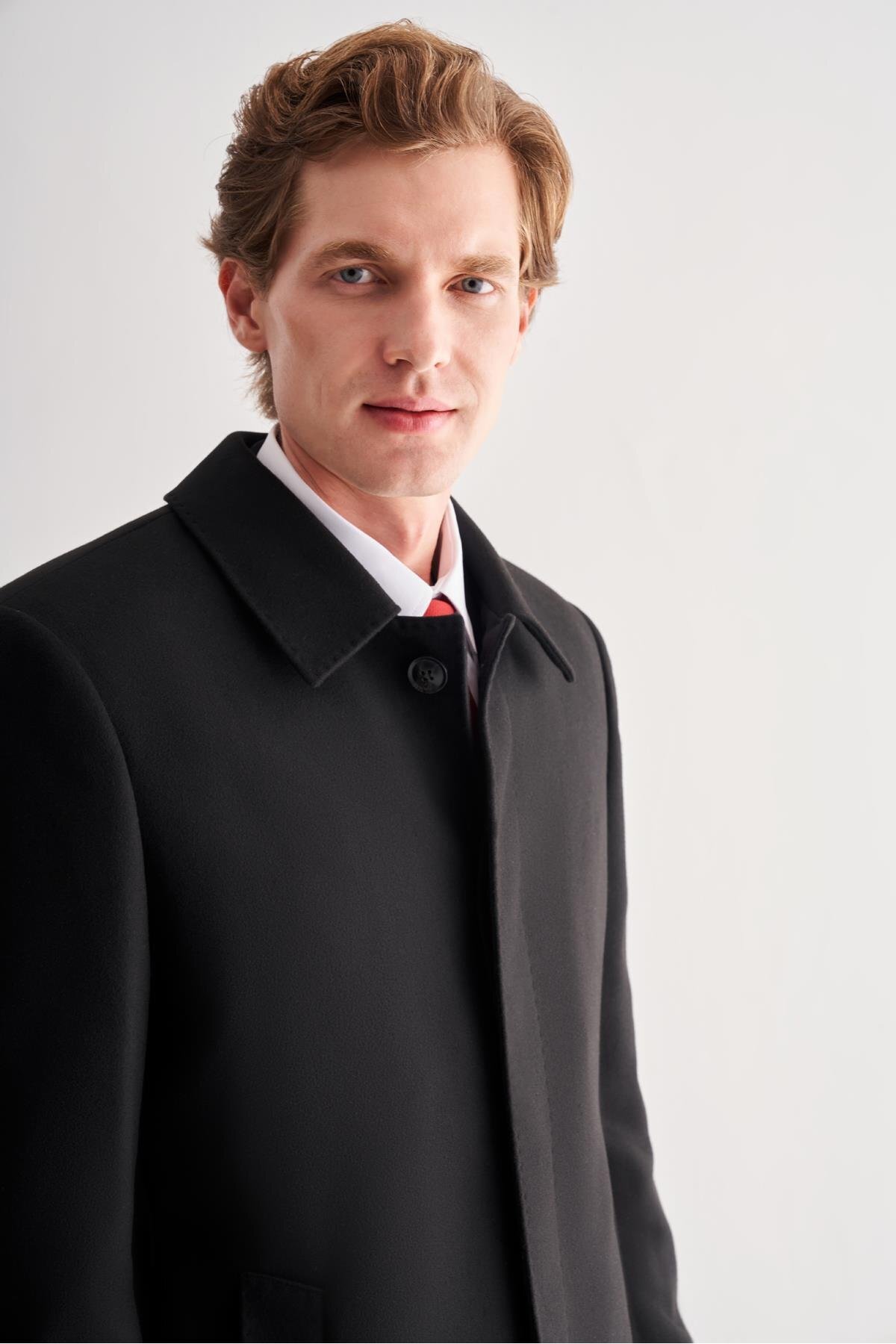 İmza  Siyah Kaşe Bebe Yaka Kapitoneli Astar Comfort Fit Rahat Kesim Klasik Büyük Beden Kaban 1008245161 - Görsel 3