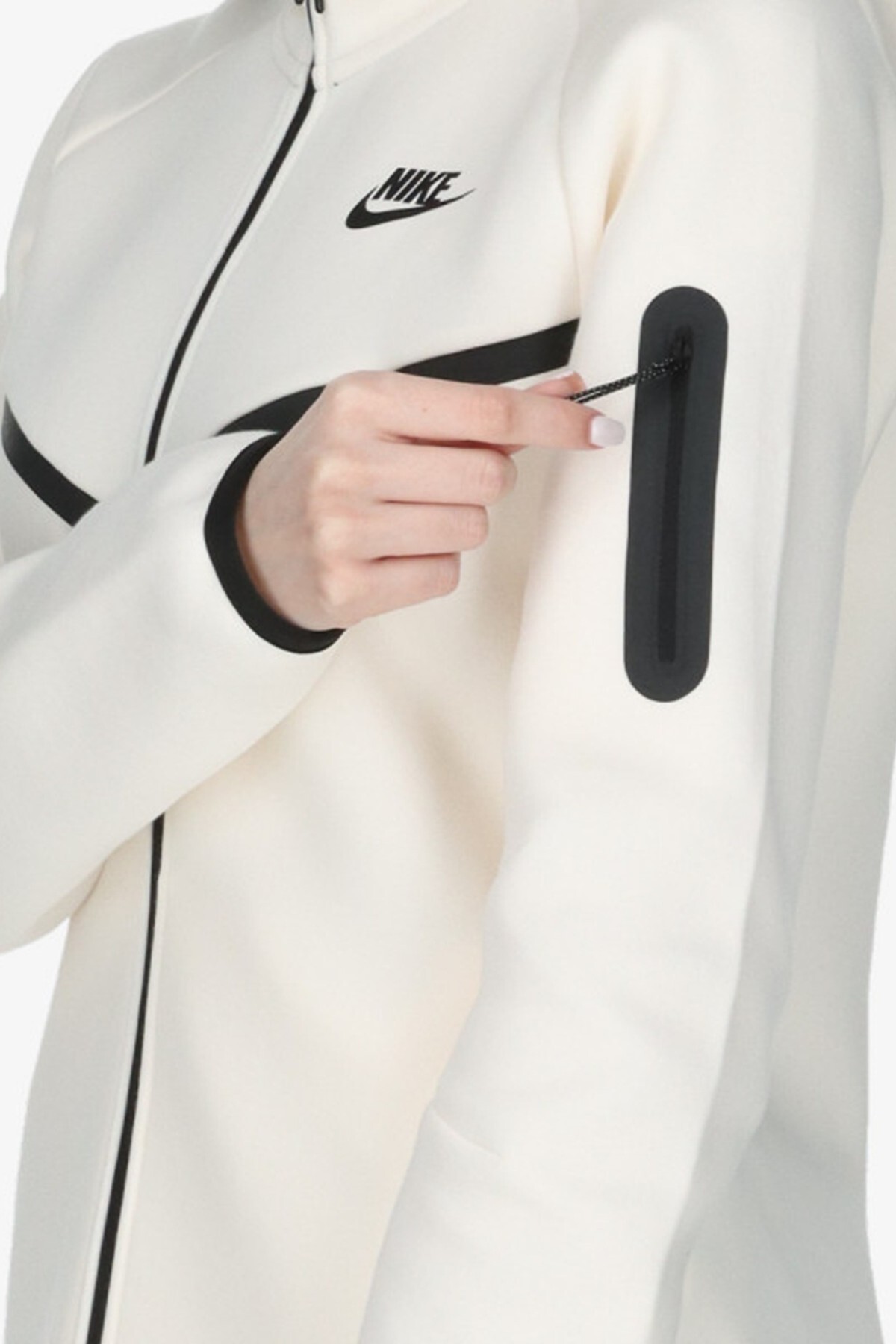 Nike Tech Fleece Full Zip Women Windrunner Hoodie Kapüşonlu Fermuarlı Kadın Sweatshirt Kirli Beyaz görsel 4