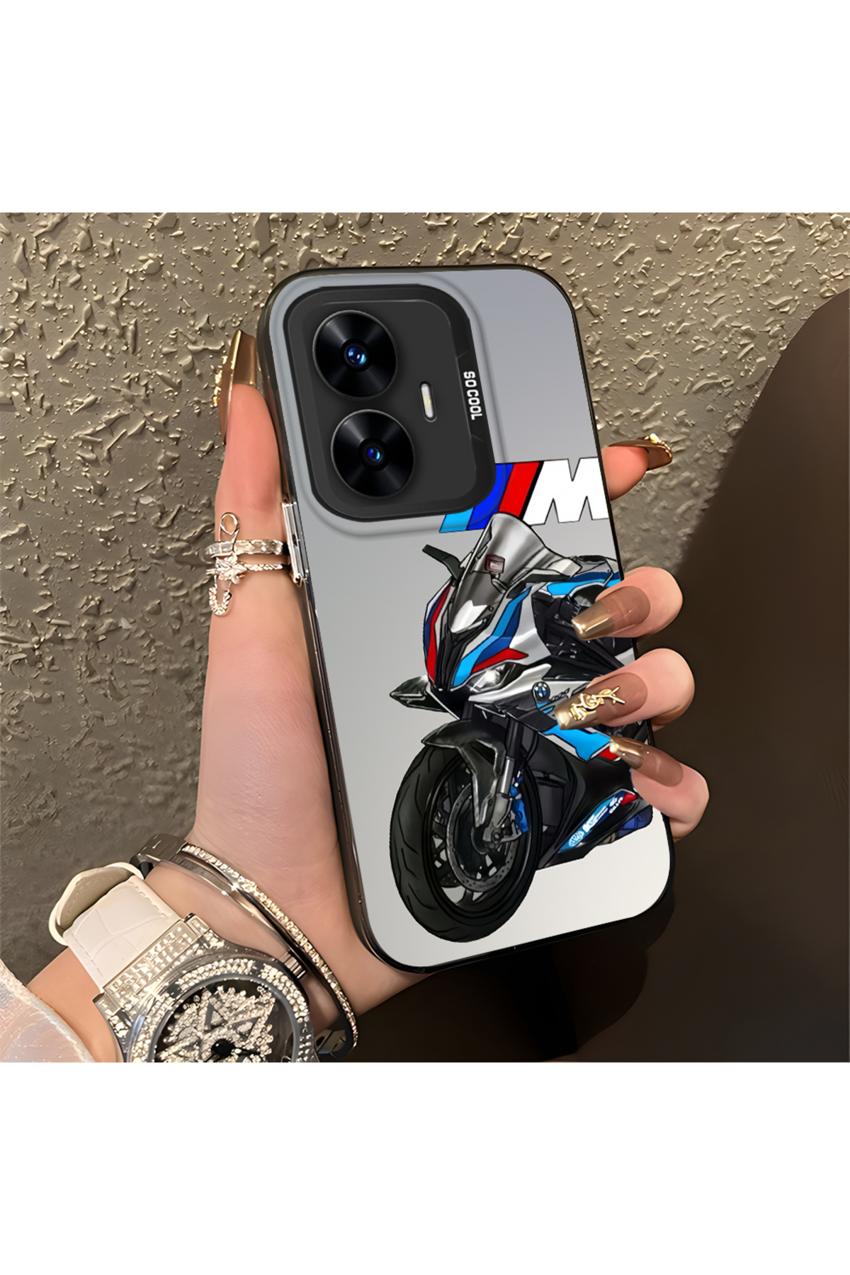 Realme C55 Compatible Silicone Edge Hard Rear Anti Fall Phone Case with Car Pattern