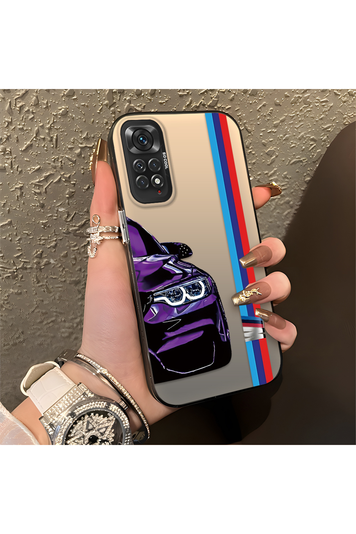 Xiaomi Redmi Note 11 Compatible Silicone Edge Hard Rear Anti Fall Phone Case with BMW Pattern