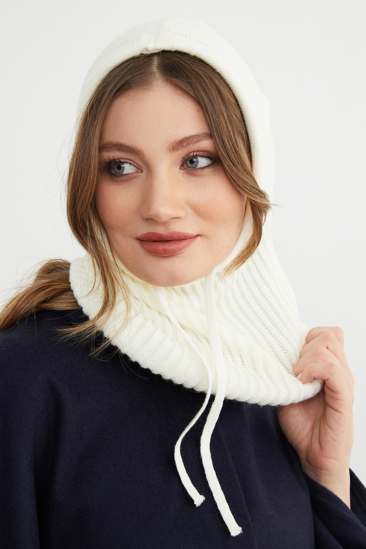 Fulla Moda Basic Bağcıklı Triko Balaklava Bere görsel 3