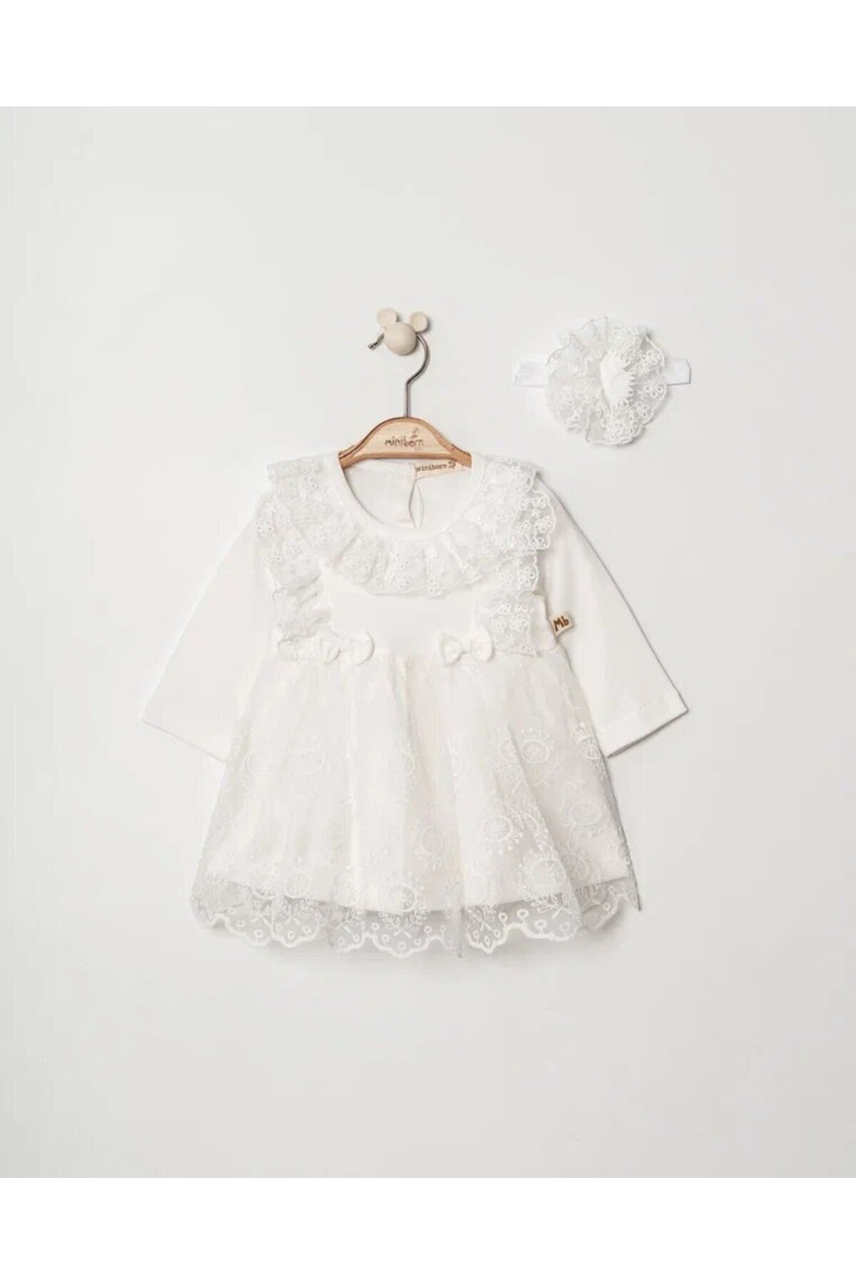 MİNİBORN Pamuklu Dantel Detaylı Kız Bebek Elbise fotoğrafı 3 (önizleme)