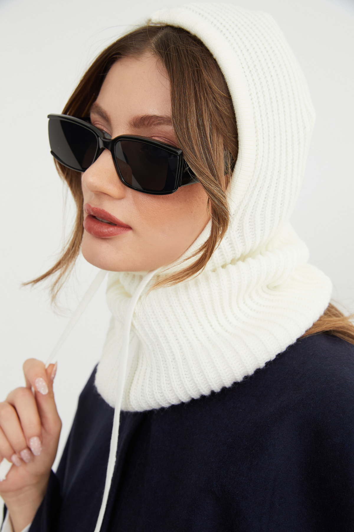 Fulla Moda Basic Bağcıklı Triko Balaklava Bere görsel 5