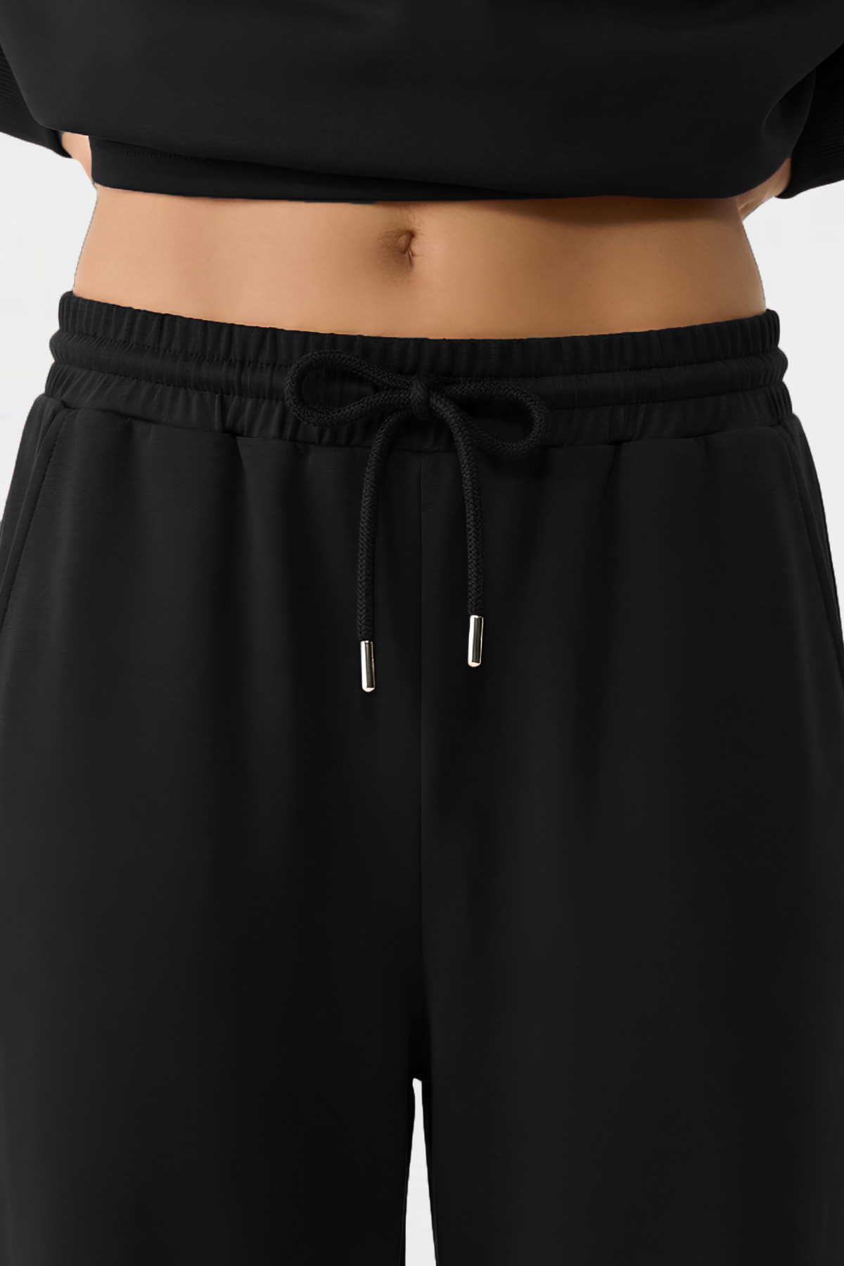 VODENS  Siyah Yumuşak Dokulu Palazzo Pantolon - Görsel 3