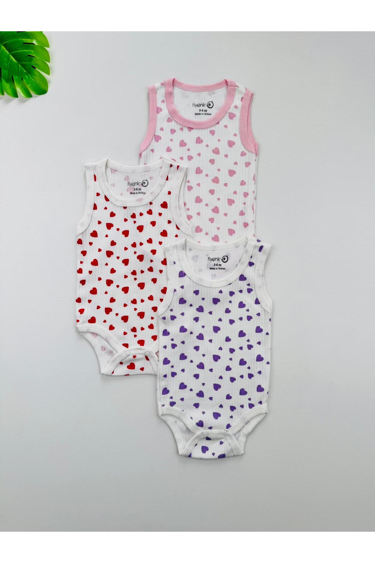 3pcs 100% Cotton Heart Patterned Ribbed Baby Girl Singlet Bodysuit Snapsuit