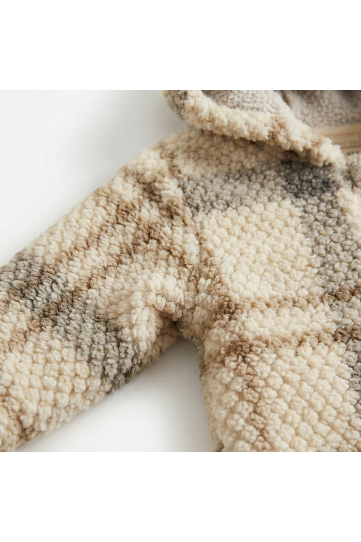 minniobaby Soft Touch Bebek Kapüşonlu Peluş Tulum Ekose Desen fotoğrafı 2 (önizleme)