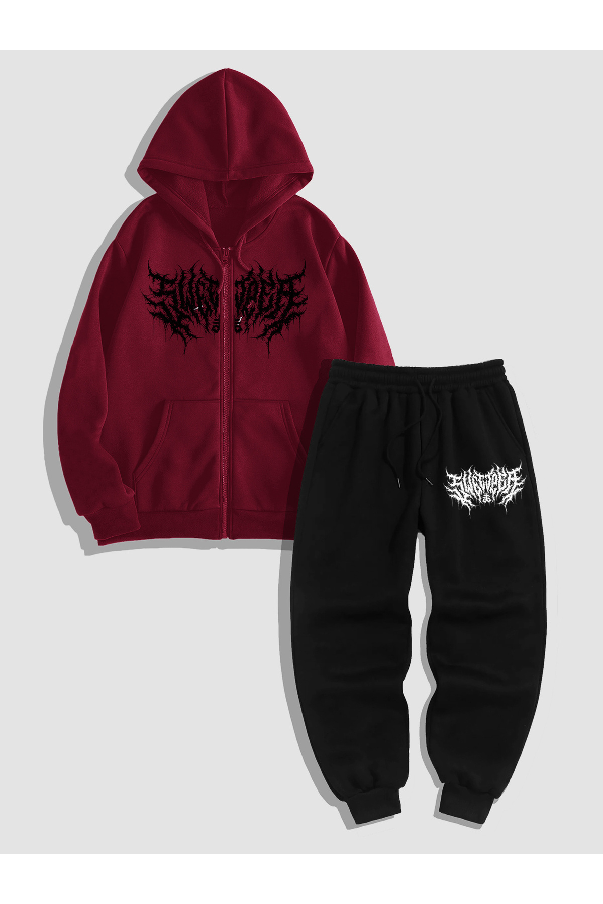 طقم سويتشيرت بغطاء رأس بتصميم Unisex وطباعة 3 iplik şardonlu