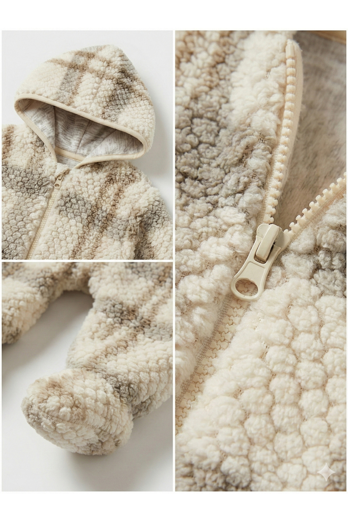 minniobaby Soft Touch Bebek Kapüşonlu Peluş Tulum Ekose Desen fotoğrafı 3 (önizleme)