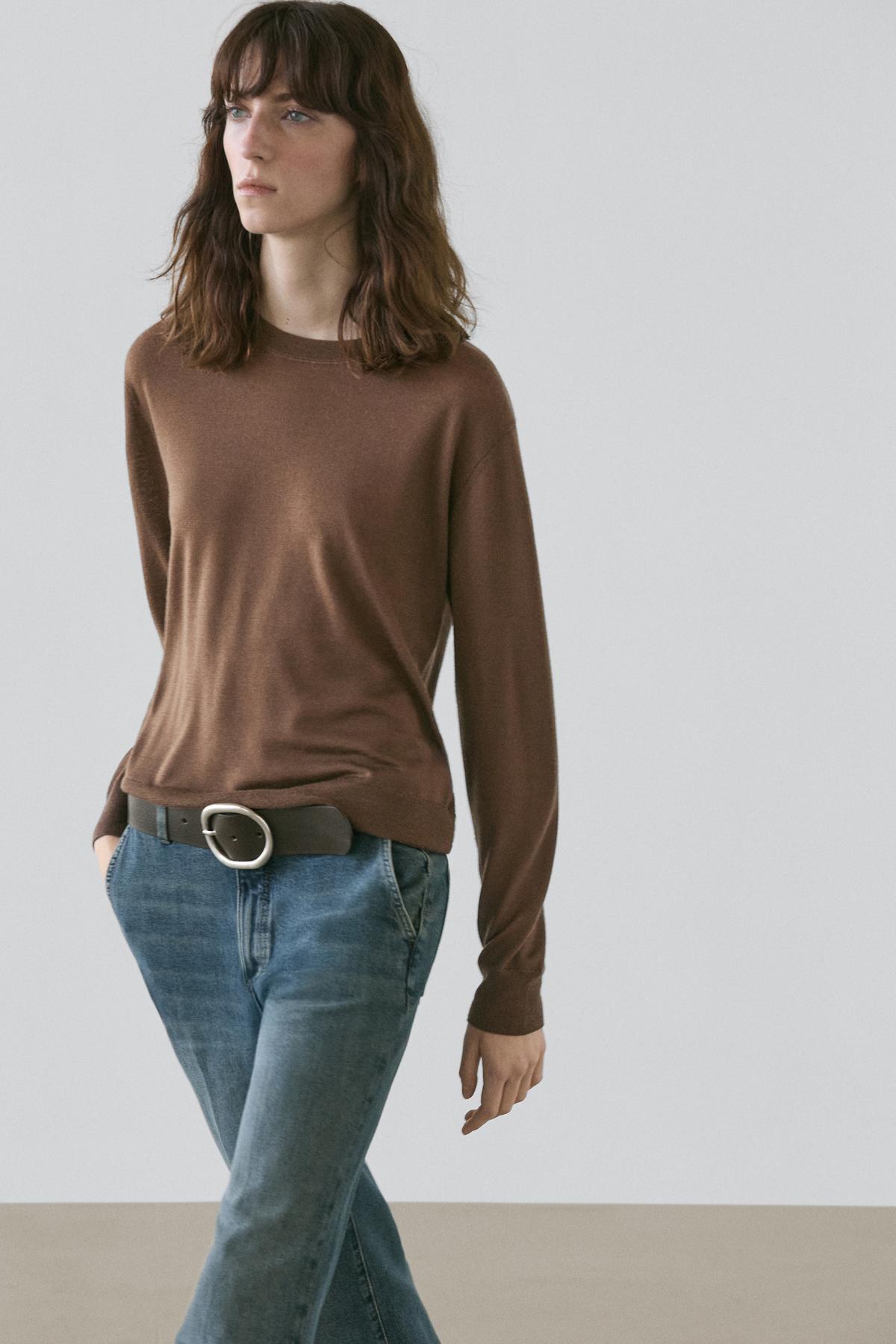 Massimo Dutti  %100 yün ince triko bisiklet yaka kazak - Görsel 3